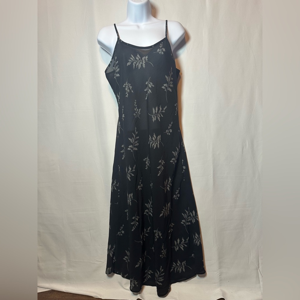 Vintage Victorias Secret Silk Maxi Slip Dress Y2K Leaf Print Sheer Long - Picture 10 of 13